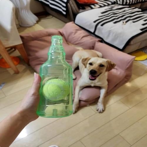 LELEBEAR Dog Play Bottle Toy, Bottle Toy for Dogs, Interactive Dog Chew Toy with Tennis Ball, Water Bottle Pets Dogs Chew Toys (Blue, 20CM)