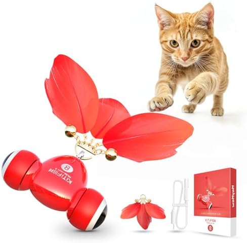 KiTiFISH 【2025 Upgrade】 Interactive Cat Toy, Automatic Cat Toy with Motion Activation, USB Rechargeable, Fast Rolling on Thin Carpet, Fun Exercise Toy for Indoor Cats, Durable Feather Tail and Bell
