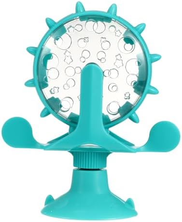 Windmill Cat Treat Dispenser Toy : 360 Degree Rotating Cat Treat Feeder with Suction Cup for Puppies Kitten, 5.11X1.57X6.68in (Blue)