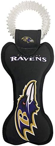 Pets First NFL Baltimore Ravens Dental Dog TUG Toy with Squeaker. Tough PET Toy for Healthy Fun, Teething & Cleaning Pet's Teeth & Gum., Team Color, one Size (BAL-3310)