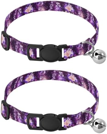 Bloom Floral Purple Pet Collars for Cats, 2 Pack Dog Bell Collar
