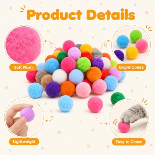100 Pcs Cat Pom Pom Balls, 1 Inch Colorful Cat Toy Balls
