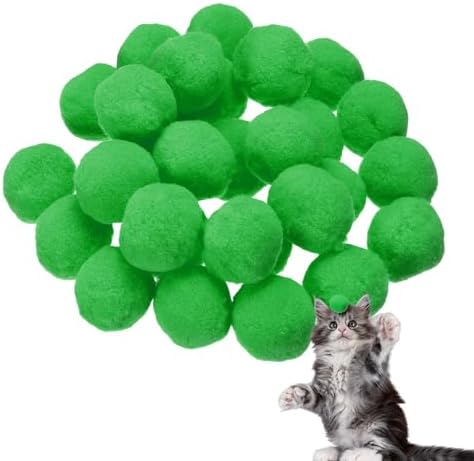 Cat Toy Pom Ball, Interactive Cat Ball Toys Fuzzy Pompoms (Plush, 1.2Inch, 30Pcs, Fruit Green) for Kittens Pet Enrichment Training Play Indoor