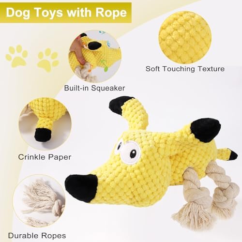 Letsmeet Squeaky Plush Dog Toys - Rope-Designed Interactive Dog Chew Toy for Large Dogs, Puppy Toys for Tug of War, Durable Pet Toys for Dogs