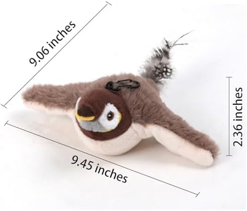 Flying Bird Shape Cat Toy for Indoor Cats - Automatic Interactive Cat Toy with Flapping Wings & Chirping Sounds, Electric Simulation Sparrow, Realistic Hunting Toy for Bored Cats (Brown)