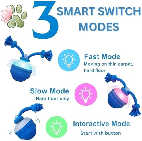 2026 New Interactive Dog Ball [Upgraded Version] - Smart Automatic Rolling Toy with Chew Rope & Sound for Small to Medium Dogs, USB Rechargeable, Durable Dog Stimulation Toy to Keep Them Busy