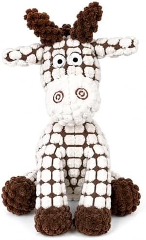 Interactive Plush Dog Chew Toy with Squeaky Rubber Ball, Cute Animal Printed Stuffed Pet Toy for Aggressive Chewers, Durable Eco-Friendly Puppy Teething Toy (White)