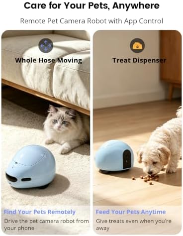 Interactive Pet Camera Robot with Treat Dispenser & Laser, Moving Cat & Dog Camera, Remote Control Pet Monitor with Two-Way Audio, Night Vision, App Control & Auto Recharge