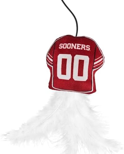 Pets First NCAA Oklahoma Sooners Team Jersey Wand with CAT NIP, Cat Toy Jersey Shaped Plush Teaser Toy for Cats & Kittens - Interactive Pet Toy for Play & Exercise