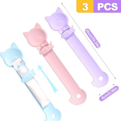 3 PCS Cat Treat Spoon Squeeze & Lickable Feeder for Wet Food,Puree,Liquid Snacks,Strip Feeder Spoon with Multi-Function (3 Colors)