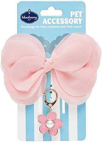Blueberry Pet Cute Accessory Set of Floral Collar Slide Hair Clip and Pedant for Dogs & Cats, Pink Bowtie and Sunflower Pendant