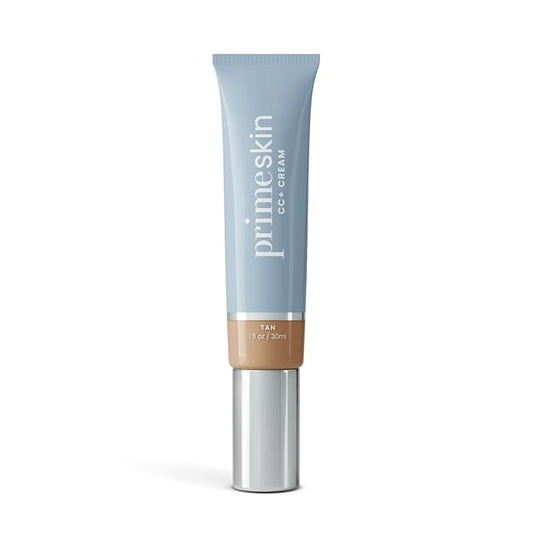 Prime Prometics PrimeSkin CC+ Cream for Mature Women – Lightweight Liquid-to-Powder Foundation – Blurs Pores & Covers Age Spots – Crease-Free, Hydrating & Soft-Matte Finish for Sensitive Skin (Tan)