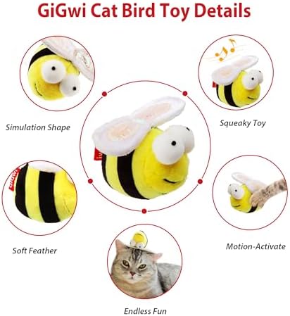 Gigwi Interactive Squeaking Cat Toy，Chirpy Bee Sound Toy for Cats，Melody Chaser Play Squeak Kitten Toys for Boredom