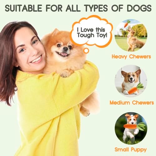 Tough Dog Toys for Aggressive Chewers, Indestructible Dog Chewers for Medium & Large Breeds, Squeaky Rubber Chew Toys to Keep Them Busy, Reduce Boredom, Teeth Cleaning, Milk Flavor (Carrot)