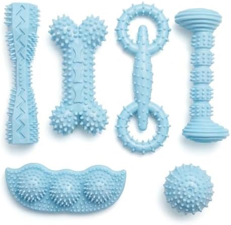 Puppy Chew Toys 6 Pack, Soft TPR Teething Set for Small Dogs, Blue