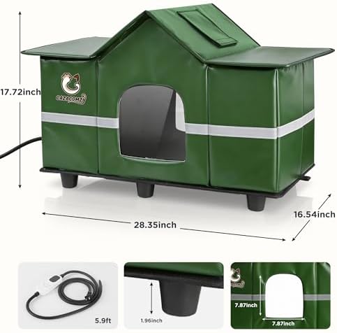 Large Outdoor Cat House with Heating Pad 28" x 16" x 17" Green