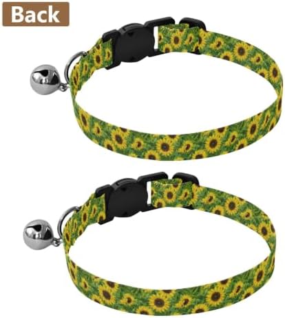 Sunflowers Green Leaf Collar with Bell for Dog Puppy 2 Pack Cat Collar Adjustable Length 10.6" to 17.1"