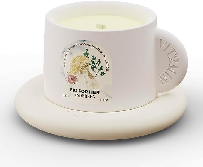 Electronic Ignition Scented Candles, 4.2oz Hand-Made Ceramic Jar Single Wick Candle Soy Wax Blend Aromatherapy Candles with 30 Hours of Burn Time(Fig for Her)
