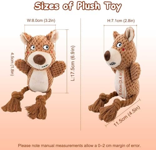 Plush Squeaky Knot Dog Toys, Interactive Chew Toys (Brown Bear)