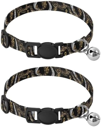 Piano Keys Golden Musical Notes Easy to Clean Kitten Collars 2 Pack Lightweight Small Dog Collar