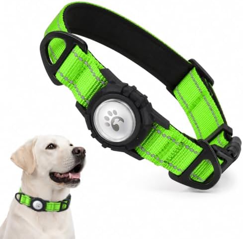 Padded Dog Collar with Waterproof Holder Compatible with Airtag
