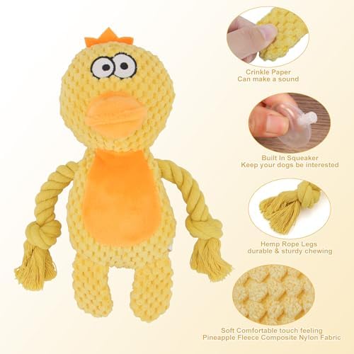 Dog Toys, Dog Squeaker Toys with Crinkle Paper (Yellow Duck)