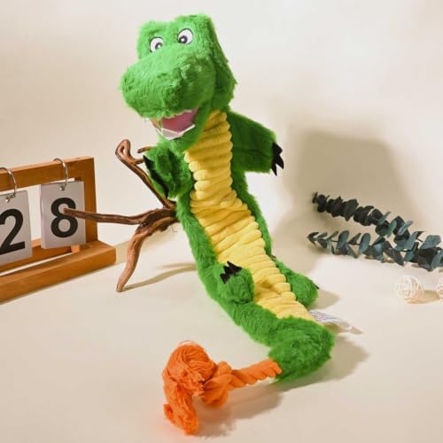 Dog Rope Toy Plush Squeaky Chew Tug of War Toy - Green Alligator