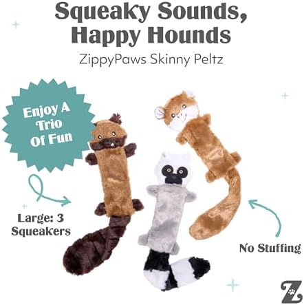 ZippyPaws Skinny Peltz No Stuffing Dog Toy Pack to Keep Them Busy - 18"
