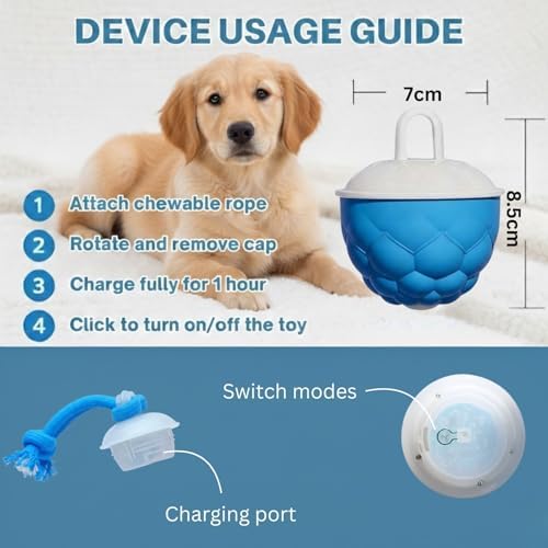Interactive Dog Toy with Rope Smart Motion Activated Dog Ball USB Rechargeable 3 Speed Modes Durable Automatic Dog Toy for Puppies