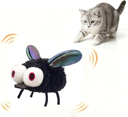 Interactive Cat Toy, Fluttering Electric Bug Cat Toy, with Vibrating Flapping Wings, Touch Activated Rechargeable Auto Motion Kitten Toy, Indoor Cats Self Play（Fly）