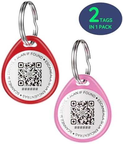 QR Code Dog Tag and Cat Tag, Scan to Reunite Faster, Waterproof and Durable, Lightweight and Quiet, Updatable Contact Info, Red and Pink, 2 Tags in 1 Pack