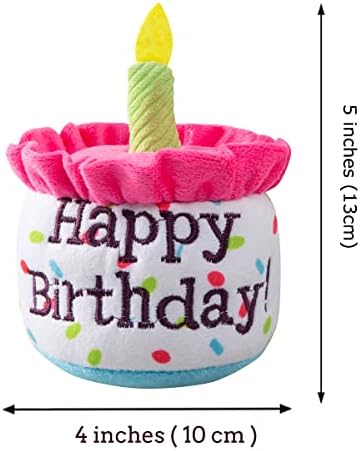 Happy Birthday Cake Catnip Toys, Birthday Cake Shaped Chew Toys for Kitten Funny Cats Gifts Plush Cat Birthday Party Toys, Pink
