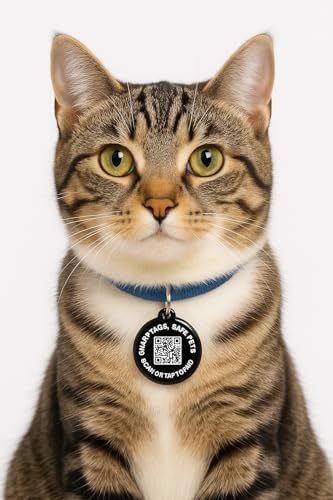 Smart Pet ID Tag with QR Code & NFC – Epoxy Coated Waterproof PVC – Scan or Tap to Access Pet Info – Universal Tag for Dogs & Cats – No App Needed – Update Profile Anytime (Black)