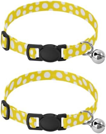 White Polka Dots Yellow Metal Bell Included Cats Collar 2 Pack Collars for Puppies
