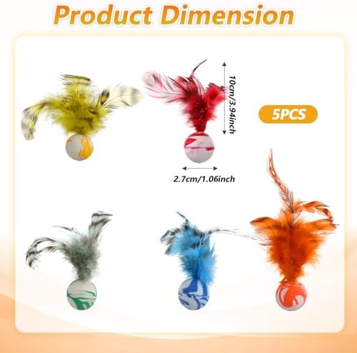 5 Pcs Feather Cat Toy, Cat Toy Balls with Natural Feathers, Interactive Indoor Cats Toys for Playful Kittens, Feather Bouncy Balls for Cats