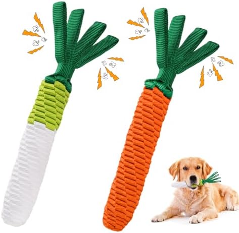 LIFLIX Dog Rope Toy 2PCS, Tug of War Dog Toy, Cute Carrot Dog Toy with Crinkle Paper Tags