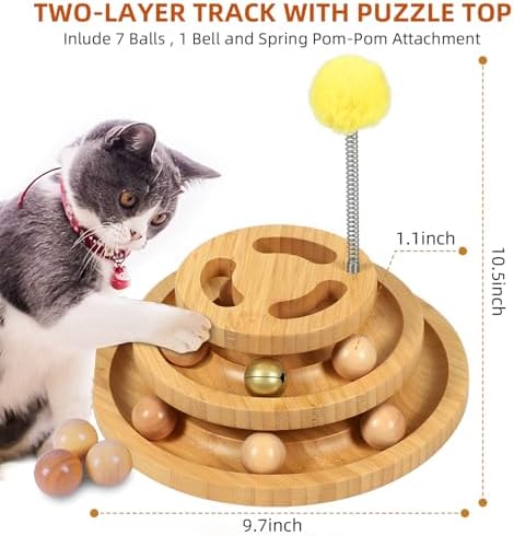 DoogCat Cat Ball Track with Puzzle Top, 3-Level Cat Ball Tower