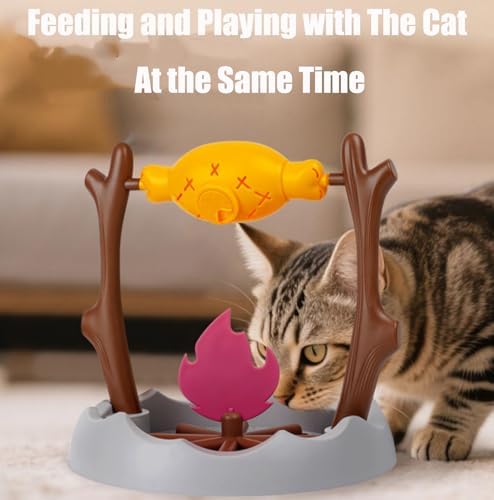 Grilled Fish Cat Toy, Cat Treat Dispenser, Food Puzzle Cat Toy Slow Feeding Enrichment Toy for Indoor Cats Play and Training