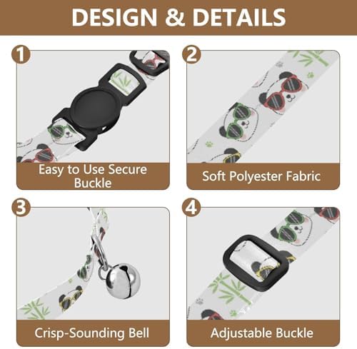 Cute Panda Colorful Adjustable Buckle Puppy Collar 2 Pack Lightweight Pet Collar for Cats and Dogs