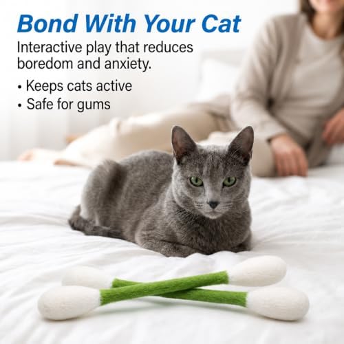 Glaciart One XXL Swabs Cat Toys with Catnip - 2 Pk | Durable for Chew, Cute Cat Toys Interactive Kitty for Boredom, Exercise, & Play | Filled w/Organic Catnip for Anxiety & as Digestive Aid