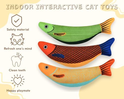 DS.DISTINCTIVE STYLE 3 Pack Catnip Cat Toys with Subtle Sound - Kicker & Interactive Fish Shapes for Kittens and Adult Cats