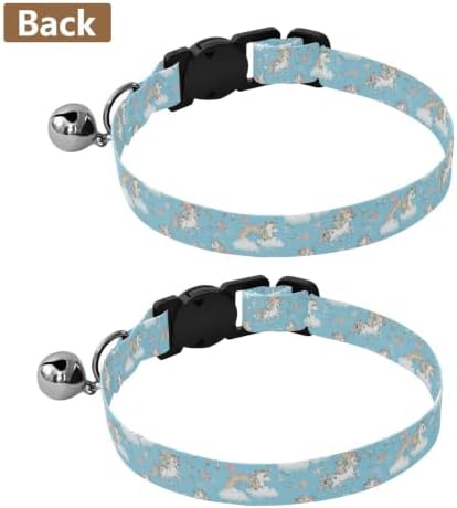 2 Pack Kitten Collars Cute Unicorns Blue Puppy Collar with Bell, Adjustable Length 10.6" to 17.1"