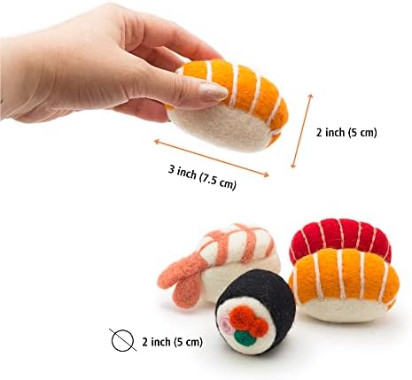 Glaciart One Wool Sushi Cat Toy Set with Catnip | Cute Cat Toy for Interaction & Boredom Relief, Encourages to Exercise, Explore & Play | Filled w/Organic Catnip to Help Sooth or Reduce Anxiety