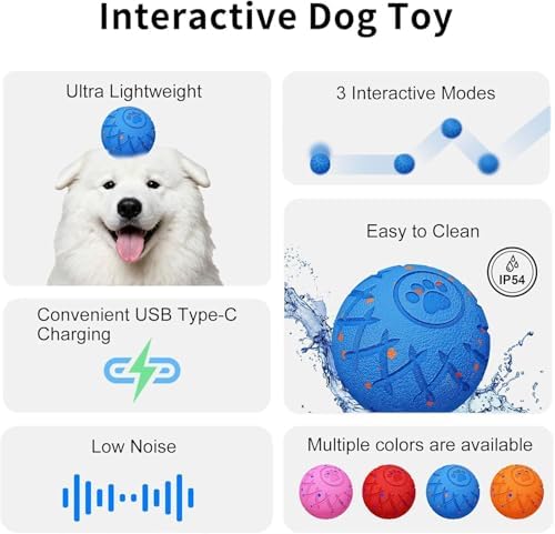 Interactive Dog Toys Dog Ball, Durable Motion Pet Toys for/Small/Medium/Large Dogs, Birthday Gifts, Automatic Moving, Bouncing and Rotating, E-TPU Material, IP54 Waterproof (Blue)