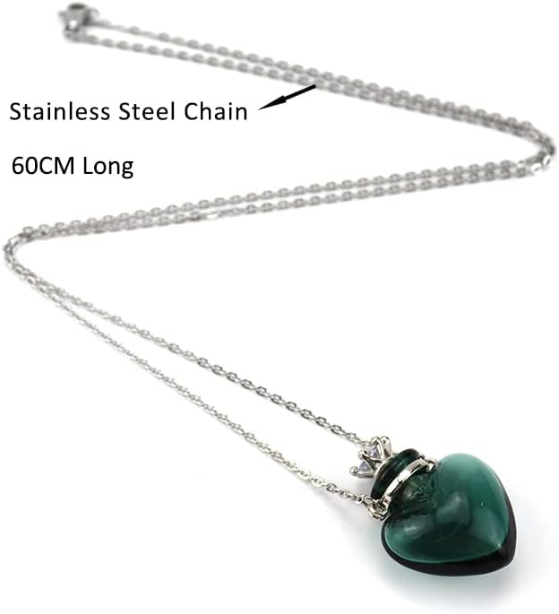 1PC 1PC Colorful Heart Vial Perfume Bottle Necklaces Stainless Steel Chain Make a Wish Aroma Essential Oil Diffuser Pendant necklace Women Jewelry
