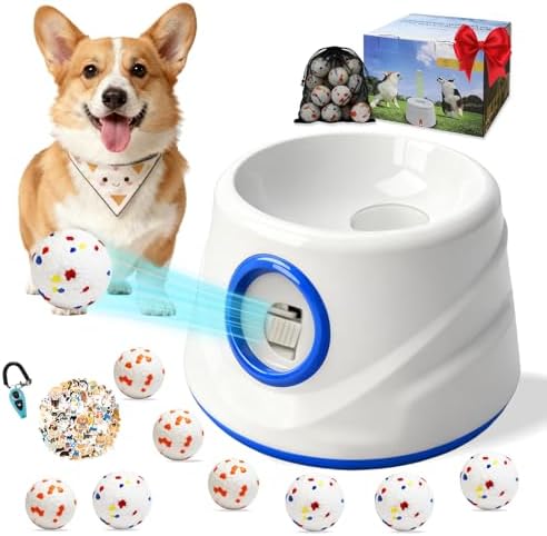 Automatic Ball Launcher for Dogs with 8 Balls - Adjustable Distance up to 50ft,Charger, Whistle & Storage Bag - Interactive Fetch Machine Toy for Indoor Outdoor Play, for Medium Large Breed Dogs