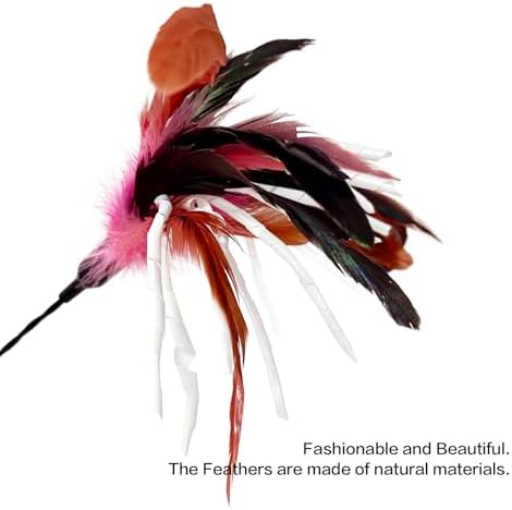 TTcat 3 Pack 22.8" Extra Long Cat Feather Wand Toys, Colorful Interactive Cat Teaser Wands with Flexible Bendable Wire, Natural Feather & Crinkle Paper, Play Toy for Indoor Kittens and Cats.