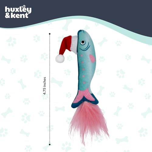 Huxley & Kent Plush Cat Toy - Holiday Interactive Catnip Toy for Cats & Kittens - Soft with Crinkle & Catnip - Fun Indoor Play - Fishmas Sardine Mint