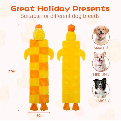 Mihachi Dog Squeaky Toys 16 Squeakers for Aggressive Chewers, Tough Interactive Tug of War Dog Toy-Squeaky Chew Toy for Small,Medium,Large Breed No Stuffing Duck Toy, Fun Long Toys 27 Inches