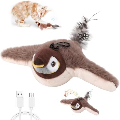 Yewmow Interactive Chirping Cat Toy,Flapping Wings Sound Toy
